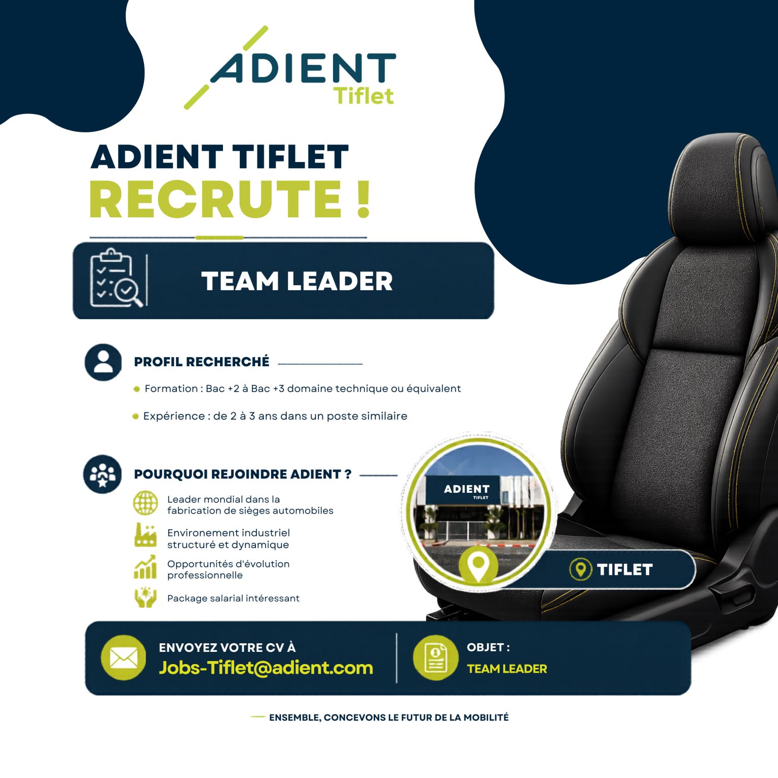 Adient Tiflet recrute des Team Leaders en 2026 – Postulez dès maintenant