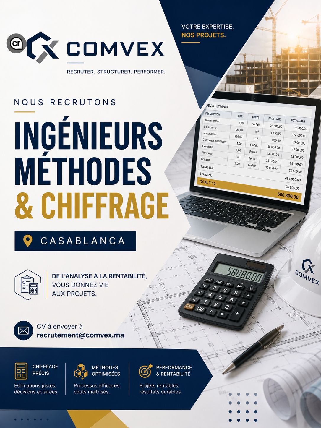 recrutement Comvex ingénieur méthodes chiffrage Casablanca 2026